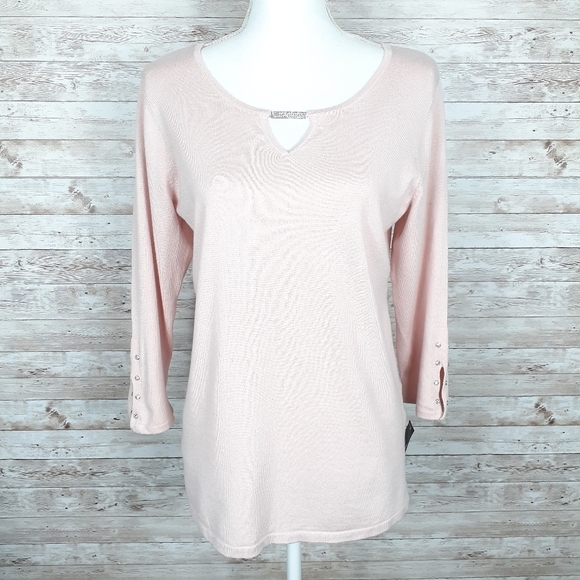 JM Collection Sweaters - JM Collection Sweater M Peach Faux Gems 369